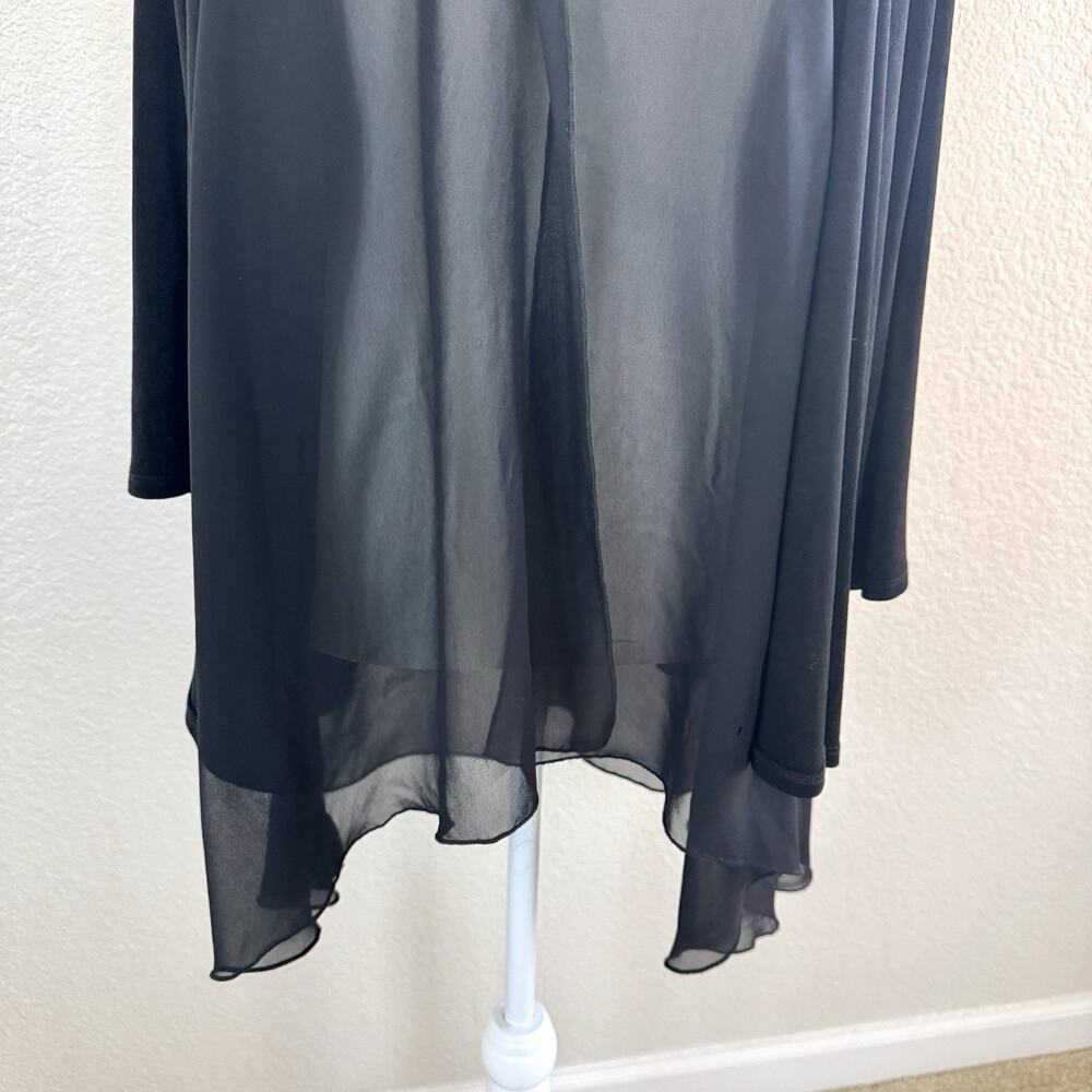 Chicos Travelers Size 3 Solid Black Open Front Sheer Drape Waterfall Cardigan - Picture 3 of 14
